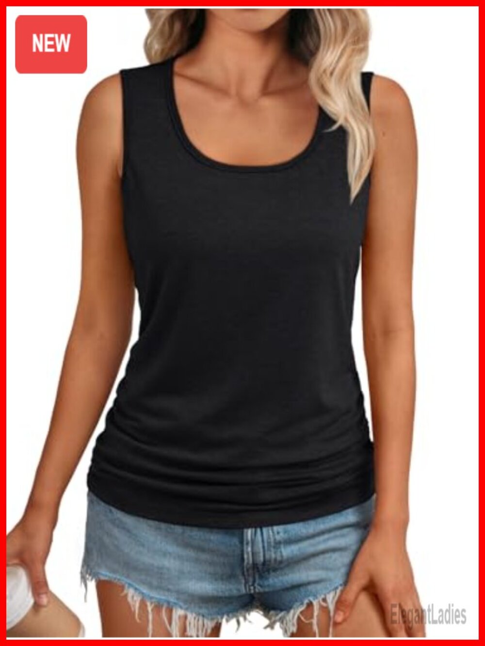 Womens Tank Top Square Neck Sleeveless Ruched Summer Top